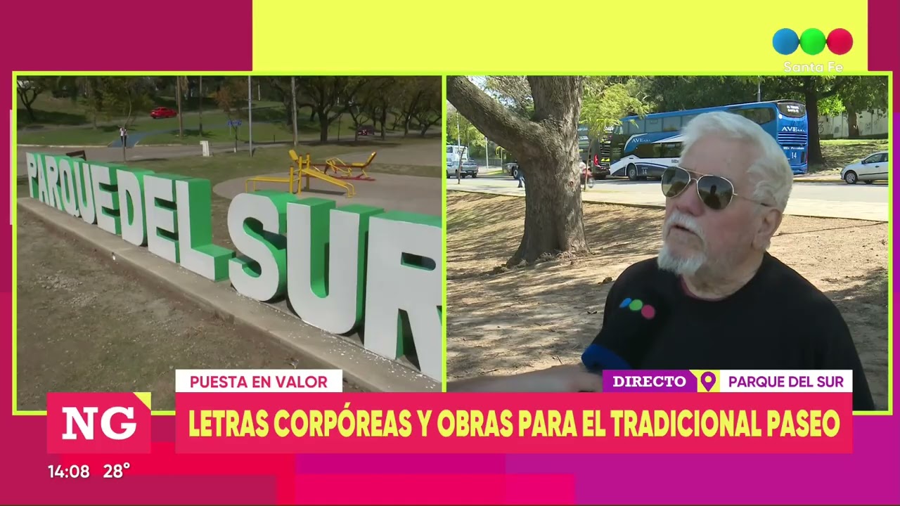 Letras corpóreas y obras en el paseo del Parque del Sur