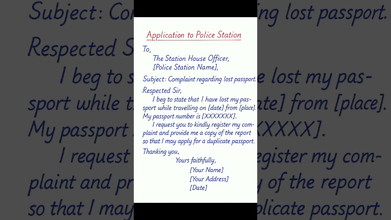 Application to Police for Lost Passport Complaint