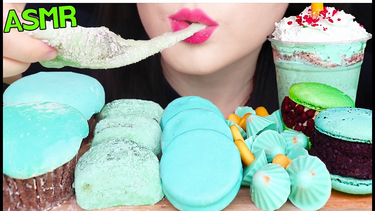 ASMR MINT CHOCOLATE OREO, FRAPPE, INJEOLMI, CUPCAKE 민트 초코 프라페, 오레오, 컵 케이크, 민트 인절미 먹방 EATING SOUNDS