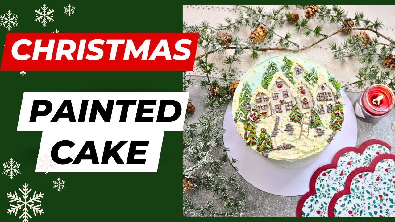 Learn how to paint a Buttercream Christmas Cake | #christmascake | #christmascakeideas