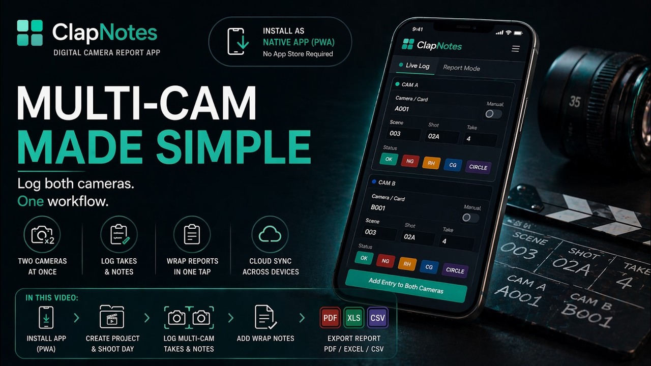 How to Log a Multi-Camera Shoot - Digital Camera Report on Your Phone | ClapNotes Tutorial