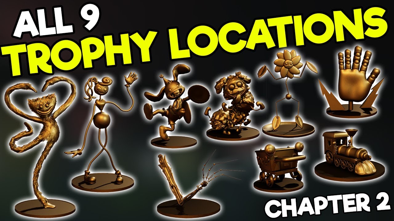 ALL 9 GOLD TROPHIES in Poppy Playtime Chapter 2 - Every Trophy Location - Barry Claw Kissy Missy PJ