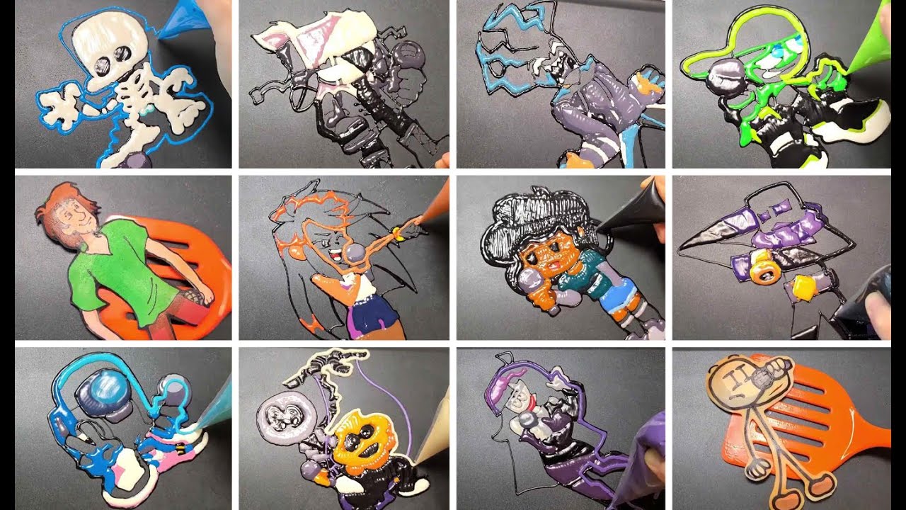 FRIDAY NIGHT FUNKIN Pancake art Challenge/Boyfriend, Fun sized Ruv, Agoti, Minus, Shaggy, Ayana, FNF