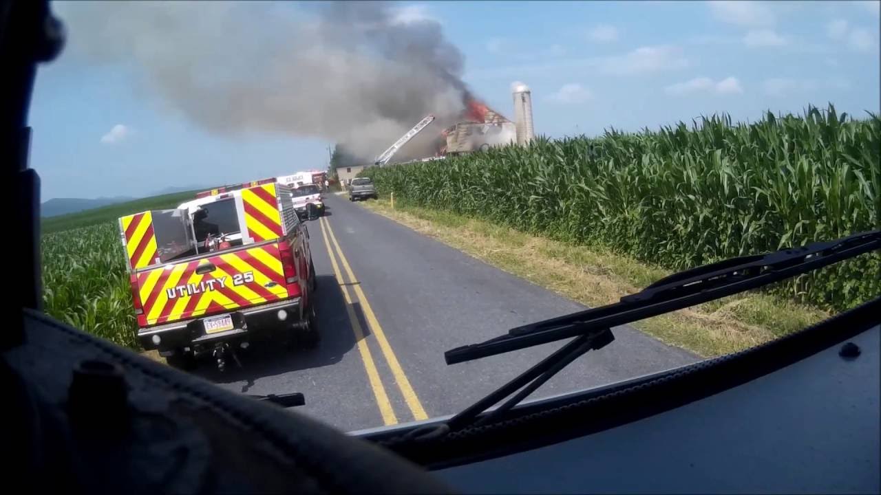 Helmet Cam - Lower Allen Rescue 12 responding to Monroe Twp Barn Fire 07082016