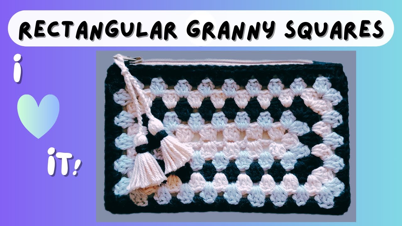 Zipper pouch with rectangular granny square .