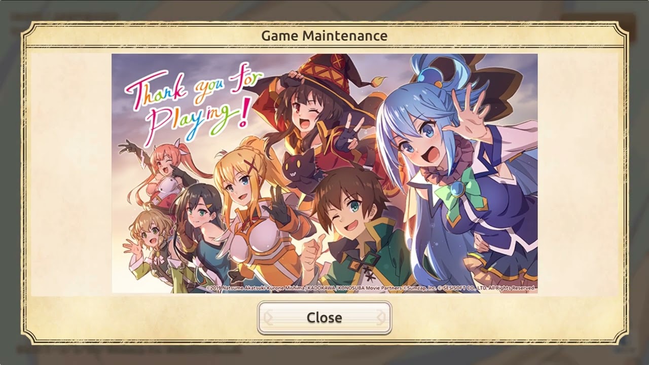 Konosuba: Fantastic Days End Message