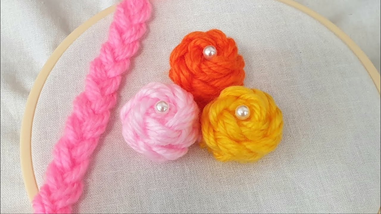 Super Easy Woolen Flower Making for Beginners - Hand Embroidery Amazing Trick - Wool Thread Design
