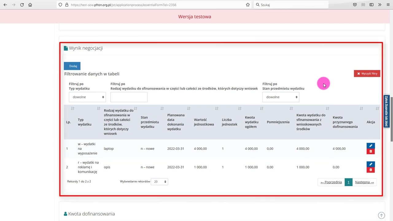 Obsługa SOW – moduł Realizatora. Działalność gospodarcza przeprowadzenie oceny merytorycznej wniosku