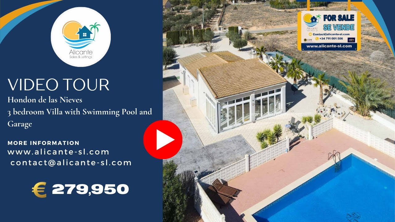 3 Bedroom Villa with Swimming Pool and Garage in Hondon de las Nieves 279.950€