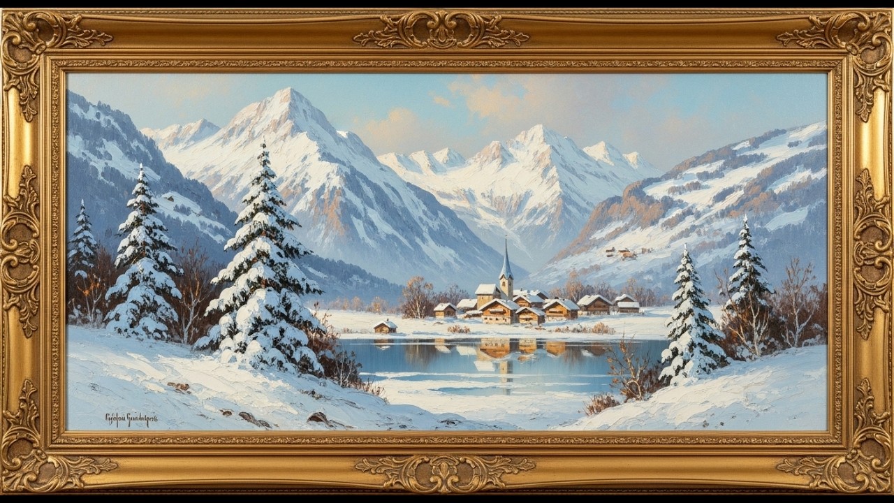 Samsung Frame TV: Peaceful Alpine Hamlet at Snowy Sunrise | 4K Ambient Art