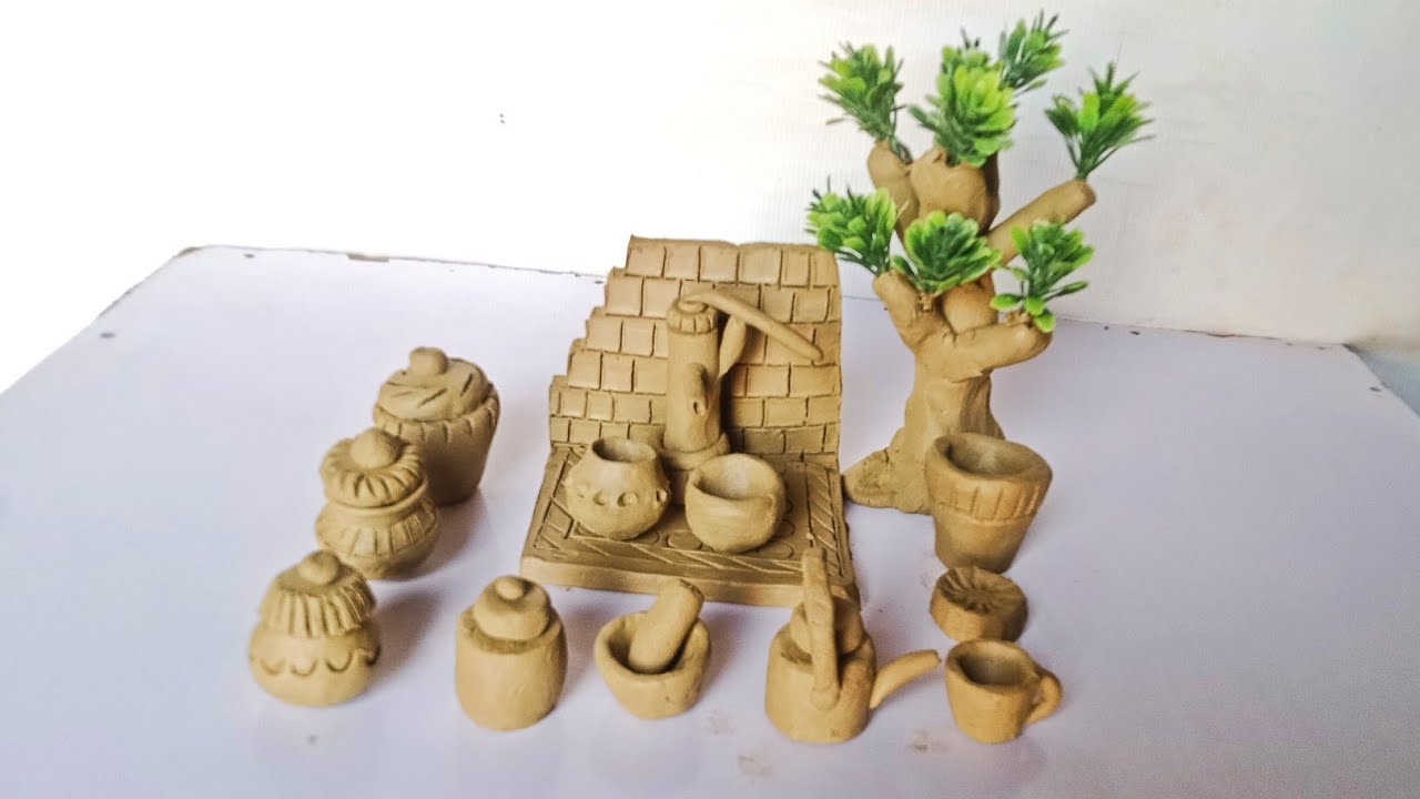 Amazing technique Handmade kitchen set with Clay | How to make mini kitchen set