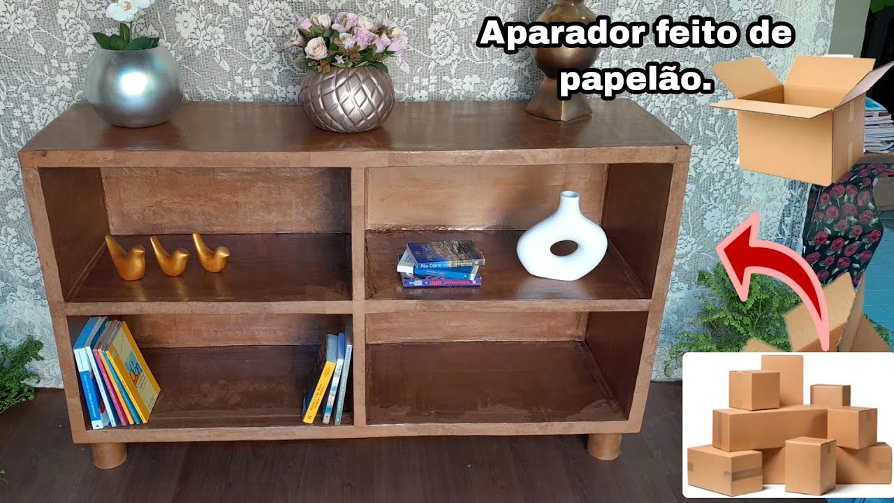 COMO FAZER UM APARADOR DECORATIVO FEITO DE PAPELÃO | FAÇA VOCÊ MESMO APARADOR DECORATIVO DE PAPELÃO