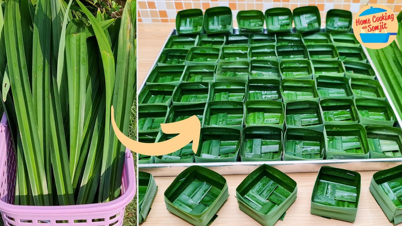 Складные коробки из листьев пандана для тайского кханом тако