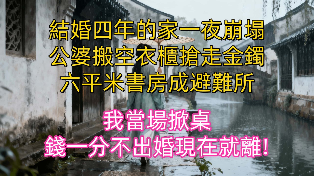 結婚四年的家一夜崩塌,公婆搬空我的衣櫃搶走外婆金鐲,六平米書房成了我唯一避難所,老公威脅不還四十二萬就離婚,我笑著掏出早準備好的離婚協議書!#生活經驗 #情感故事 #故事#婆媳关系 #家庭倫理#完結文