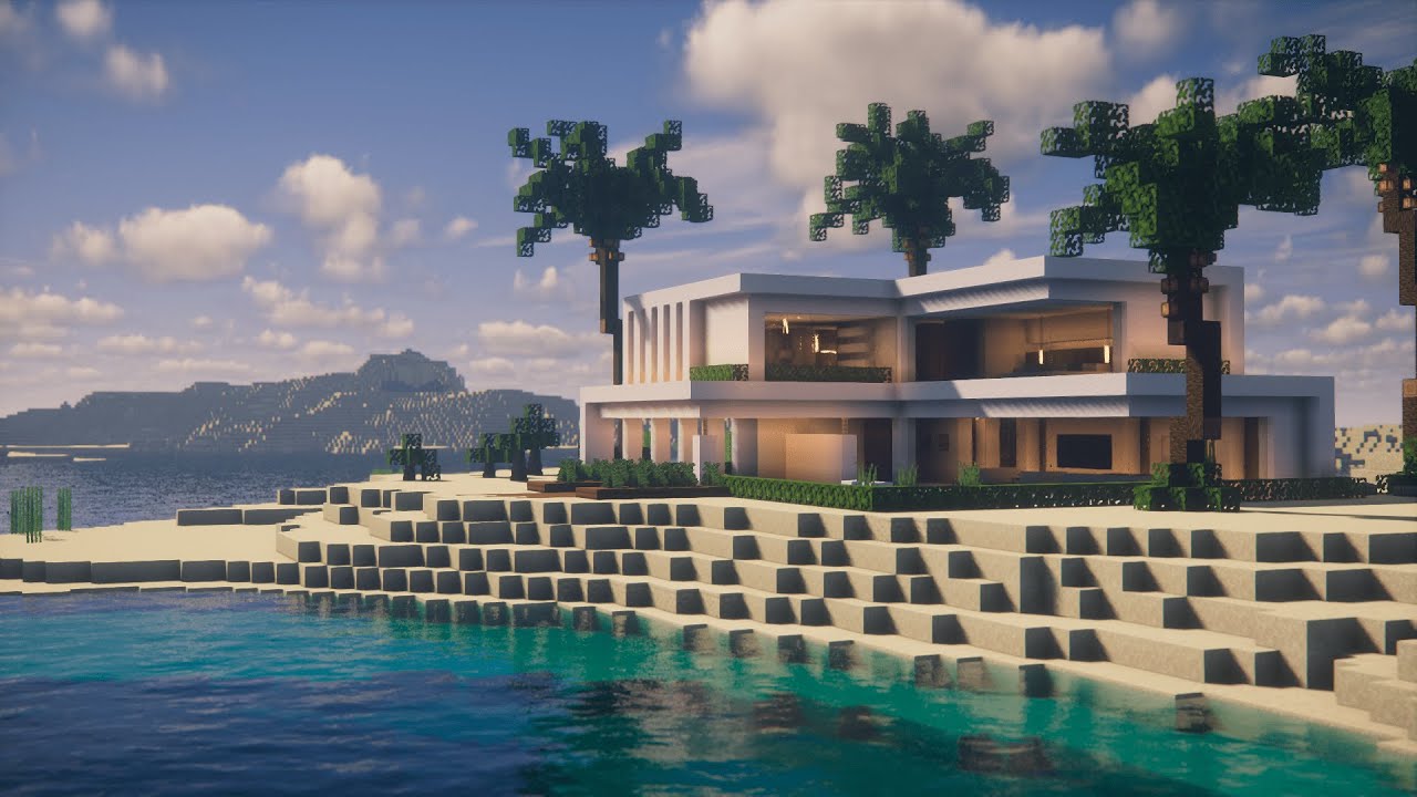 Minecraft | Modern Beach House (Relaxing Tutorial)