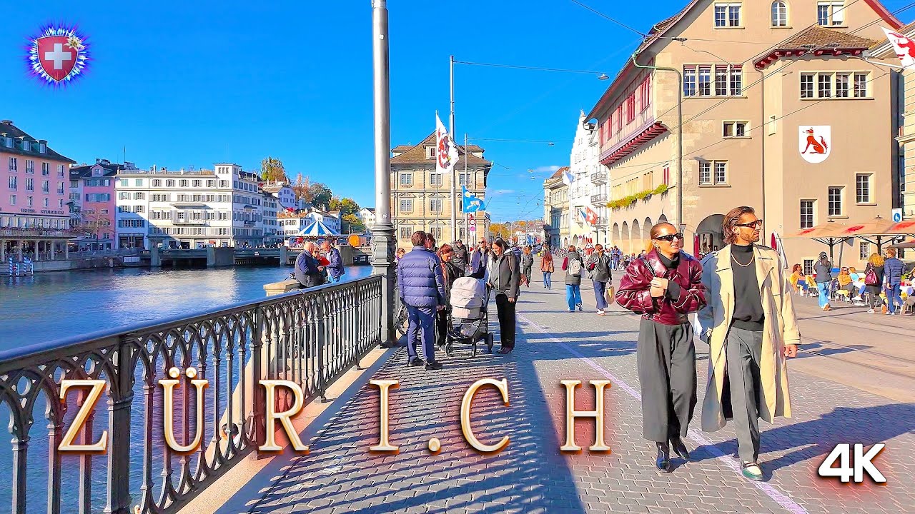 ZURICH SWITZERLAND ✨ Autumn in the City / 4K Walking Tour / River- Bahnhofstrasse - Limmatquai