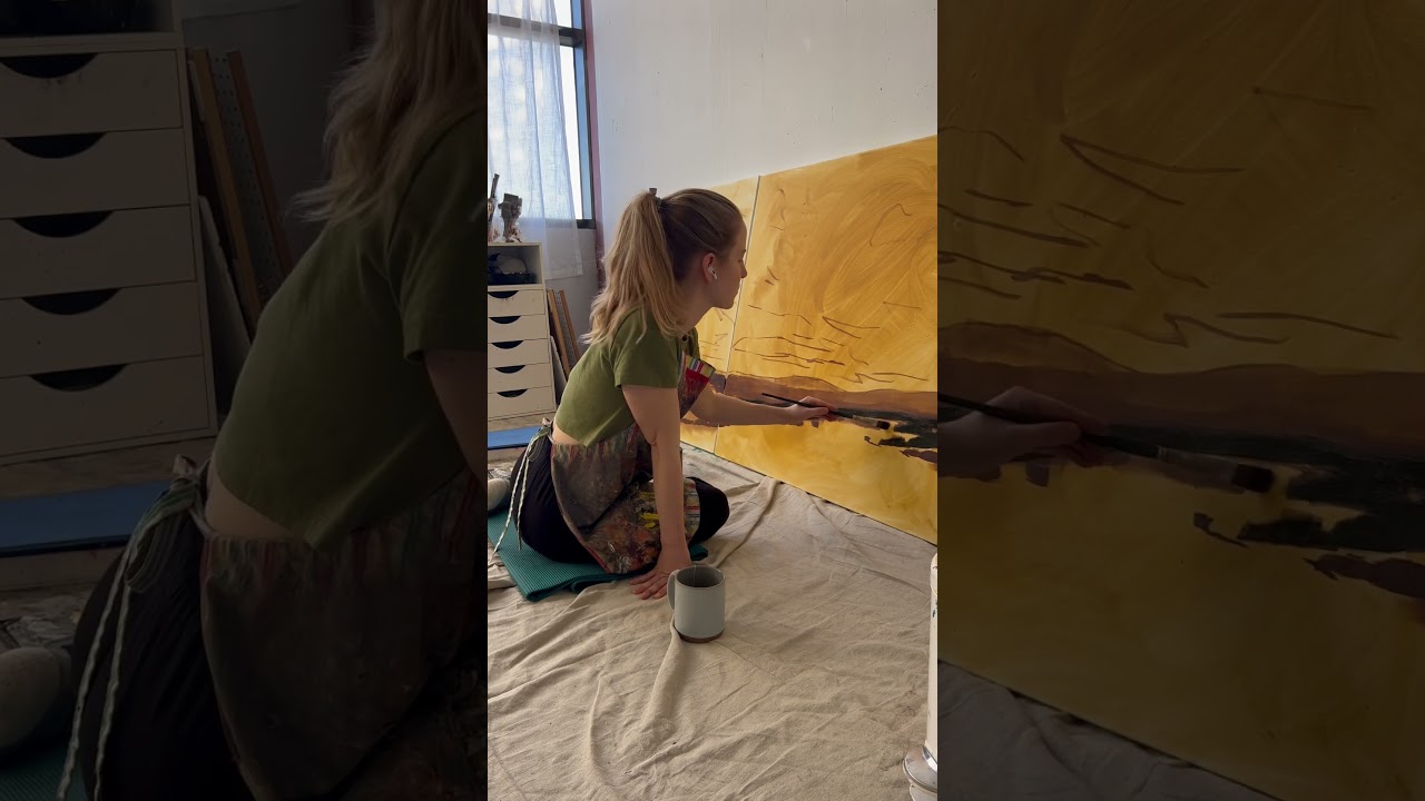 Working on a new triptych in the studio