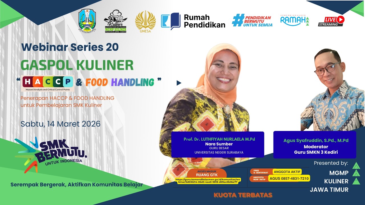 WEBINAR SERIES 20 GASPOL KULINER MGMP KULINER JAWA TIMUR Penerapan HACCP & FOOD HANDLING