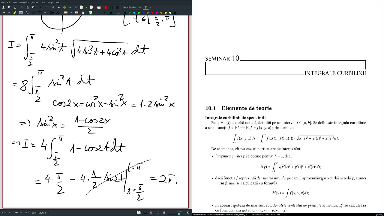 Seminar 7: Integrale curbilinii, integrale de suprafață, formule integrale (2)