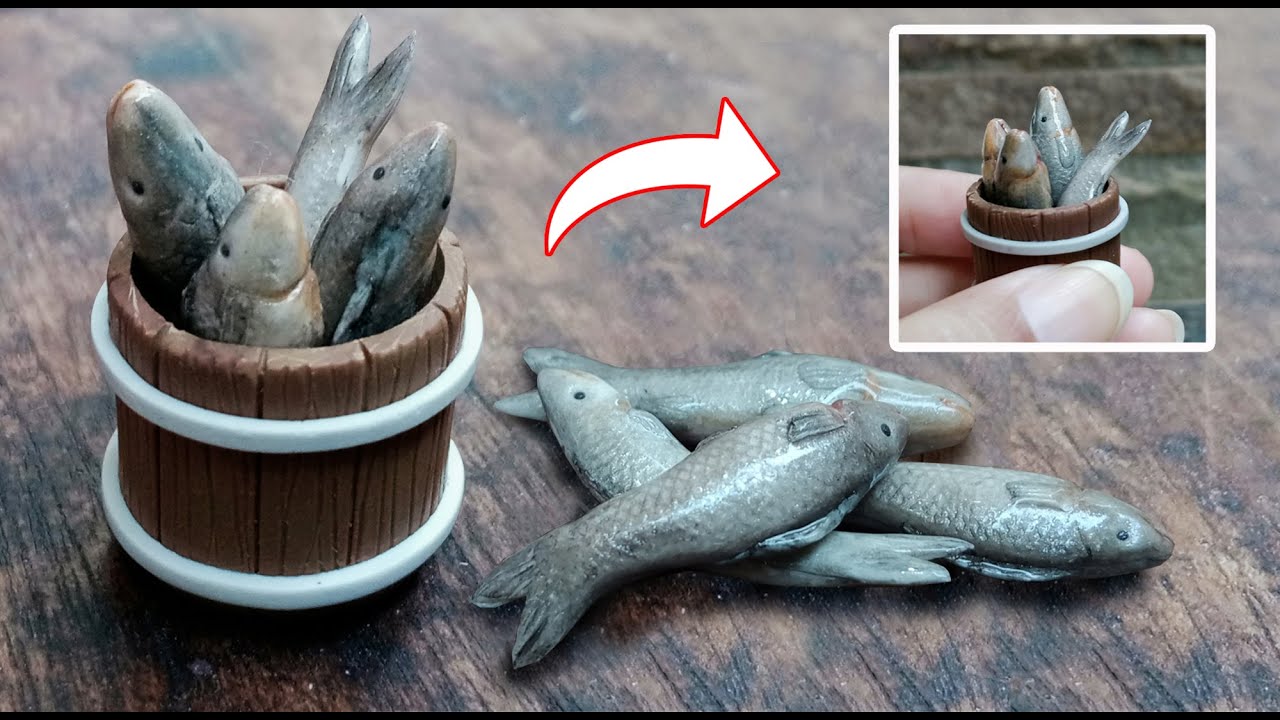 Miniature Fish In A Bucket | Miniatur Ikan - Polymer Clay Tutorial