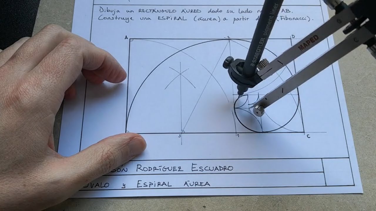 3ESO Plástica - Rectángulo áureo dado lado menor y espiral de Fibonacci.