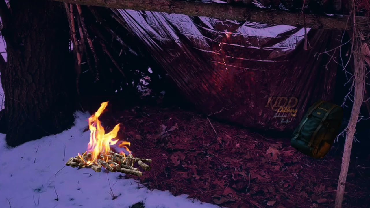KIDD Outdoors inc. Ambience Flicks: Campfire Under a Tarp Shelter at Nigbt in The Snow!