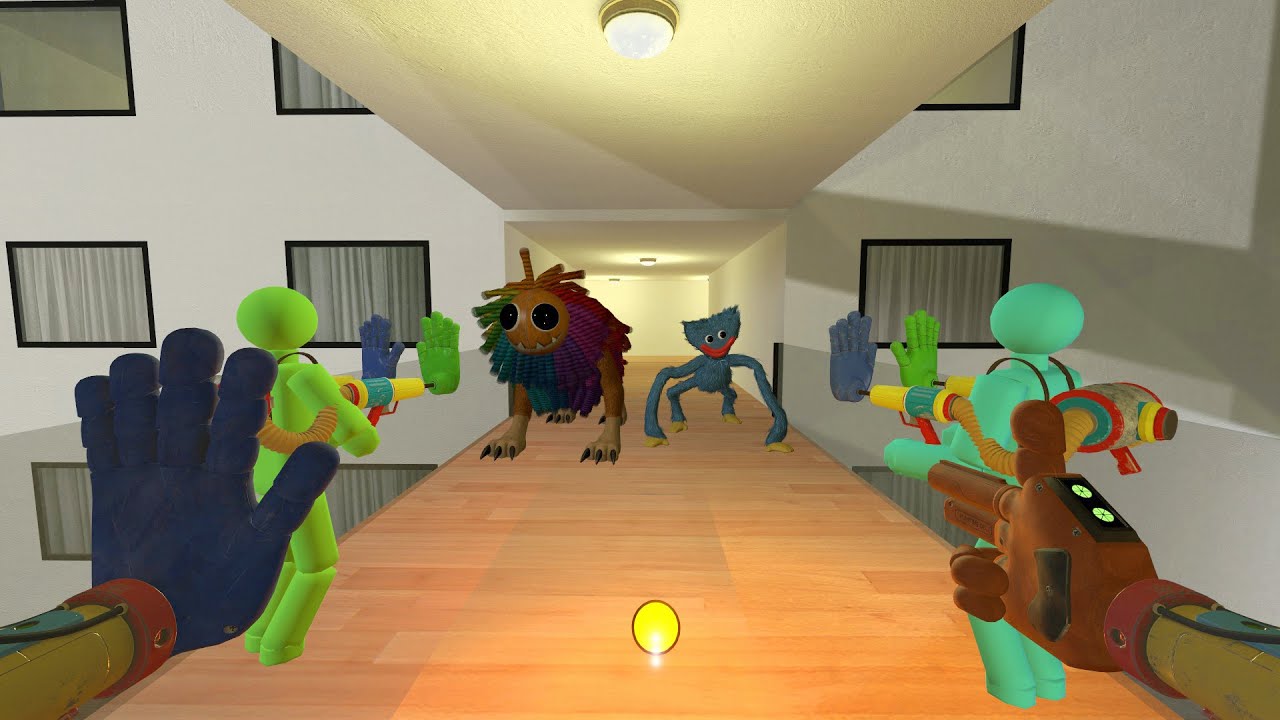JUMPING MONSTER! Yarnaby & Mini Huggy Wuggy Chase 100 Players in Liminal Hotel in Garry's Mod Gmod