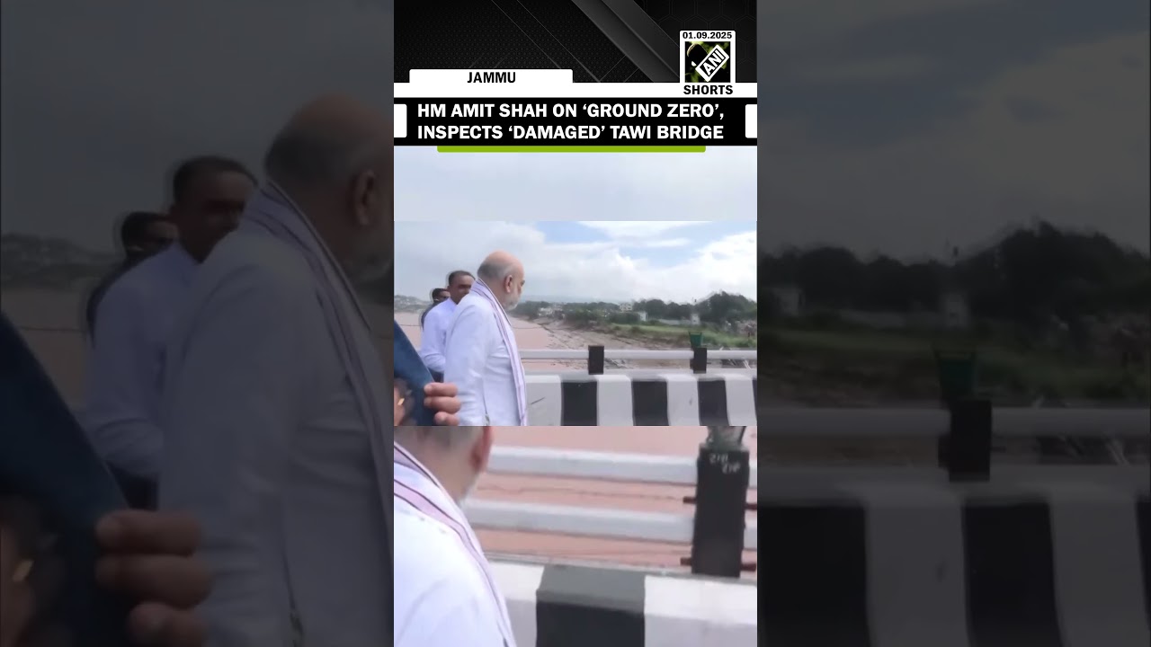 HM Amit Shah along LG Manoj Sinha, CM Abdullah inspect &lsquo;damaged&rsquo; fourth Tawi bridge in Jammu