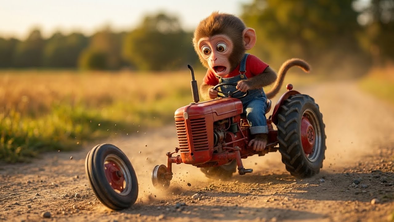 Baby Monkey vs Loose Wheel! Fixing the Tractor After Hitting a Giant Rock 🐒🚜🪨