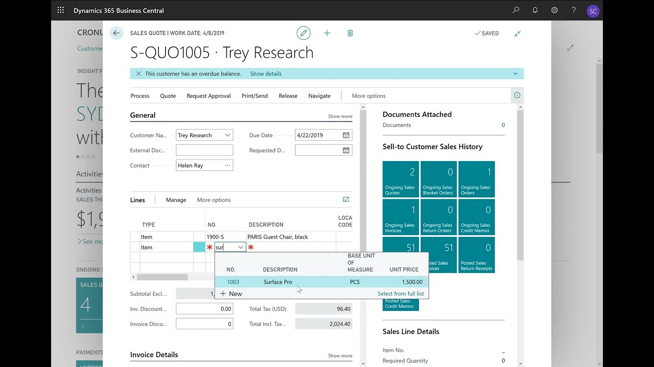 Dynamics 365 Business Central - How to Create a Sales Quote and Turn It into a Sales Order