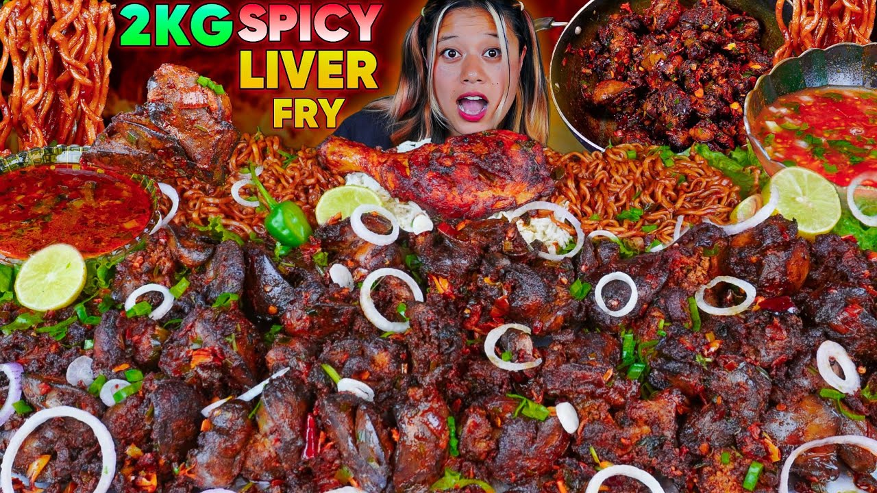 SPICIEST CHICKEN LIVER RECIPE + MUKBANG || Eating Spicy Liver with Noodles,RICE & Crispy Chicken Leg