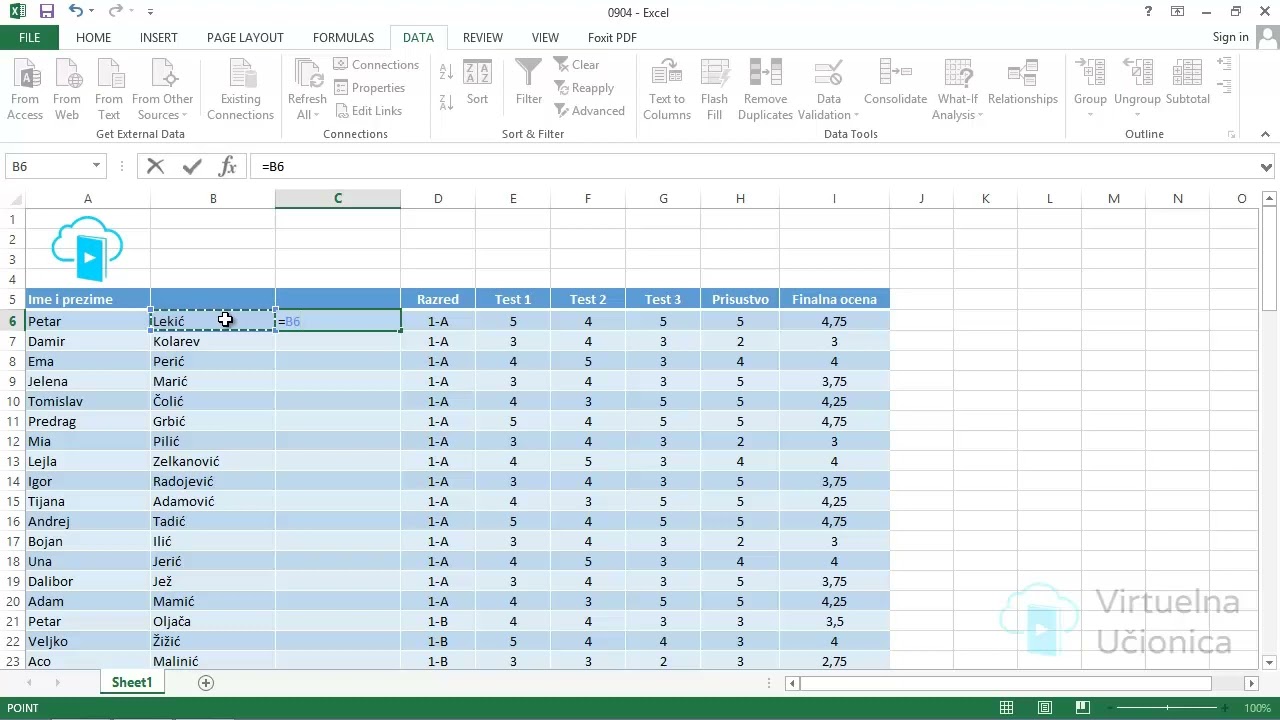 Spajanje i razdvajanje podataka iz ćelija - Kurs Excel 2013