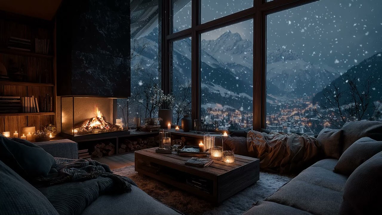 🔥 Winter cozy ambience | Soft fire sounds and snowy night for soothing rest.