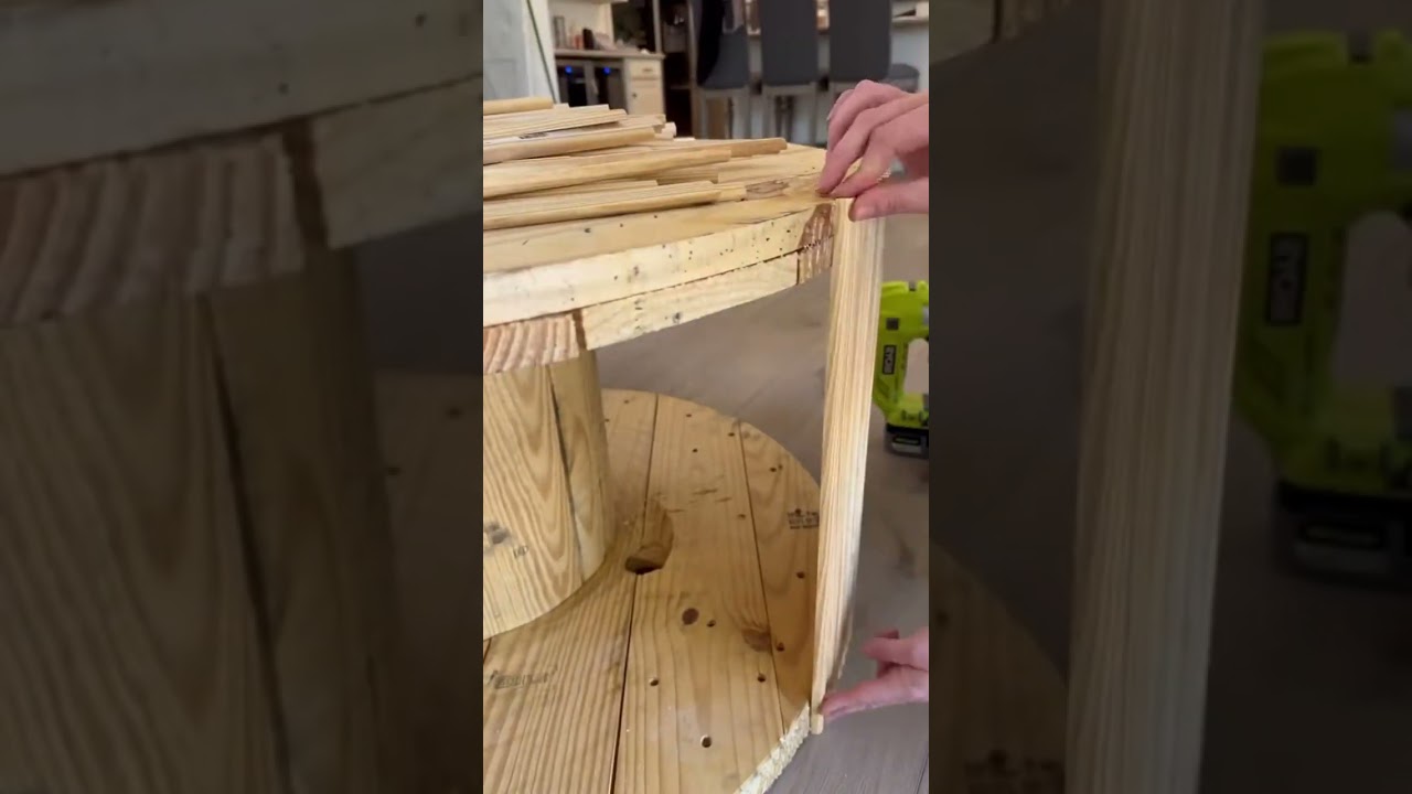 Designer Dupe Coffee Table | wooden wire spool into a coffee table