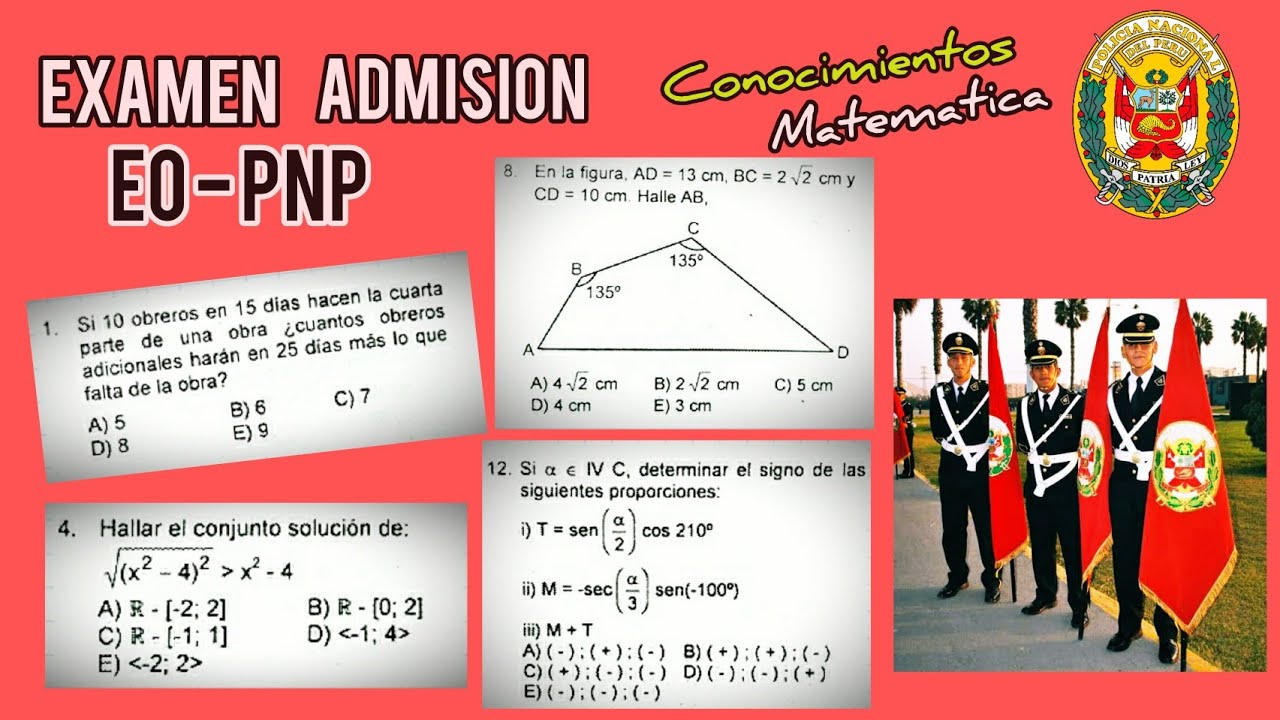 Examen Admision EO PNP 👮 CONOCIMIENTOS - MATEMATICA - Resuelto
