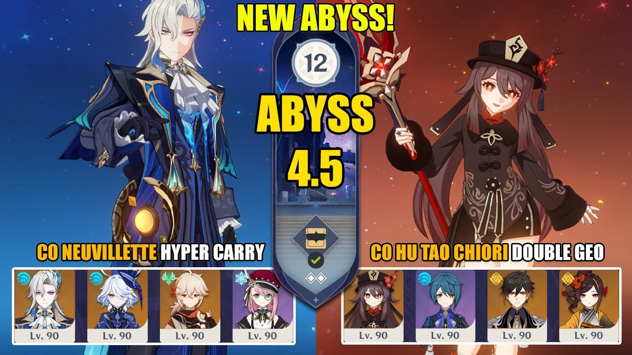 New Spiral Abyss 4.5 - C0 Neuvillette Hyper Carry & C0 Hu Tao Chiori Double Geo | Genshin Impact【原神】