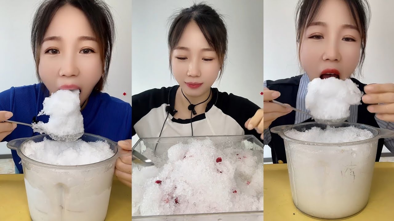 QIAN SOLO RELAXING WHITE ICE EATING ASMR/ SHAVED ICE/FREEZER FROST EATING COMPILATION ❄️