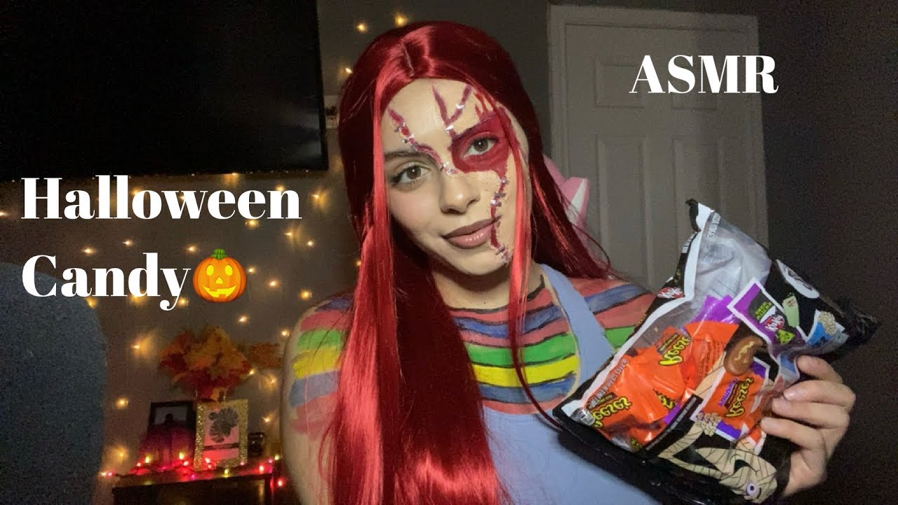 Asmr|| Halloween Candy mukbang (unwrapping, cupped ear to ear eating sounds)