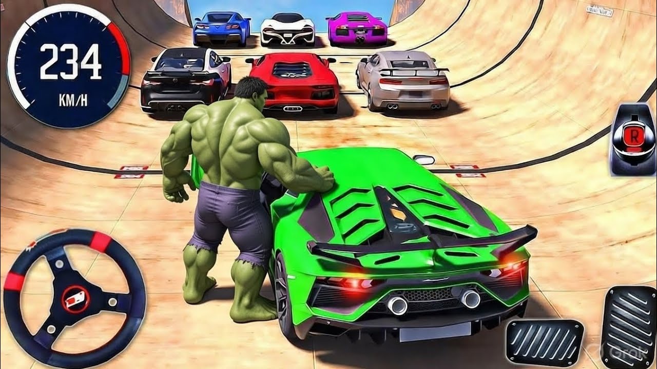 🤯 💥 New super hero hulk mega ramp monster car Android 📲 gameplay 🔥 video 🔥🎮#megaramp #spiderman 