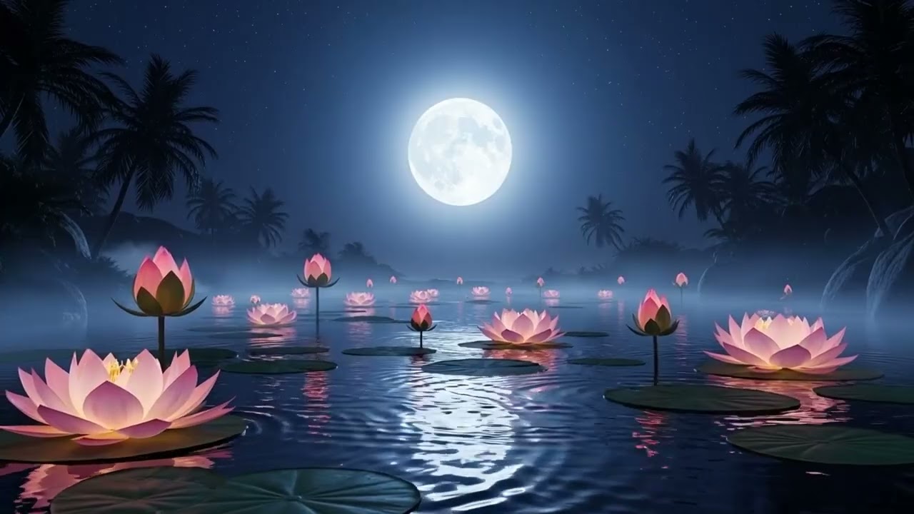 Tropical Moonlight Lotus 🌴🌸  Deep Sleep Music & Peaceful Night Meditation