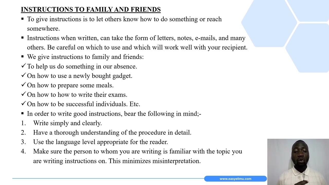 Instructions Writing - Lesson 5 - English Form 4 -Topic 6 - Writing - KCSE Lesson Notes & Videos