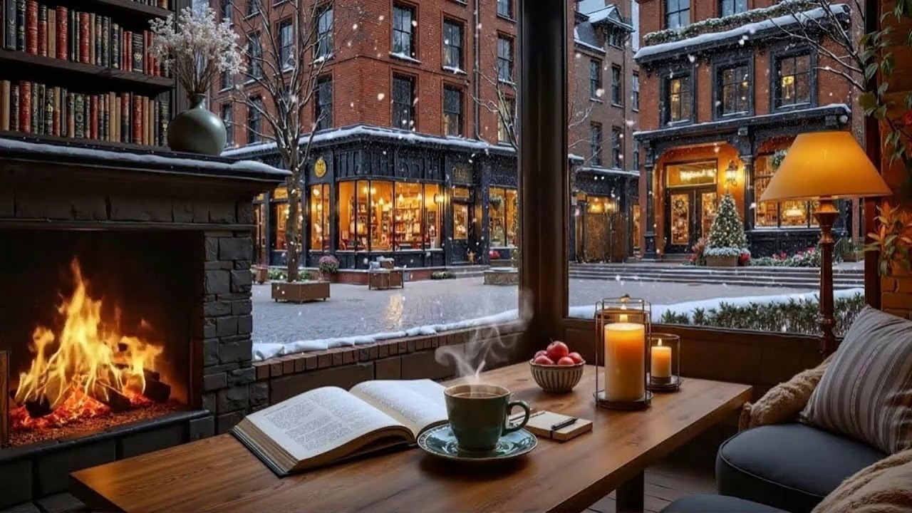 A Snowy Evening Café ☕ Gentle Jazz & Fireplace Sounds to Stay Focused