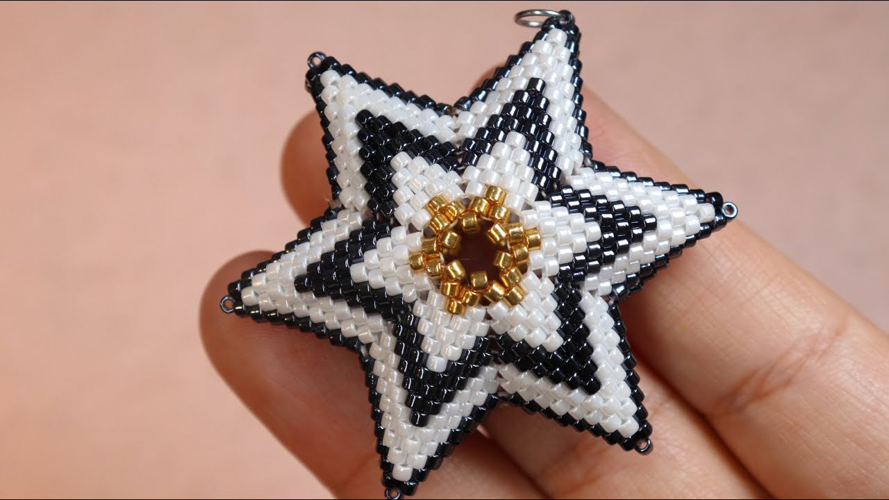 اموزش ستاره دو بعدی با منجوق ظریف وساده  Beaded star, Beading  tutorial easy for beginners /DIY