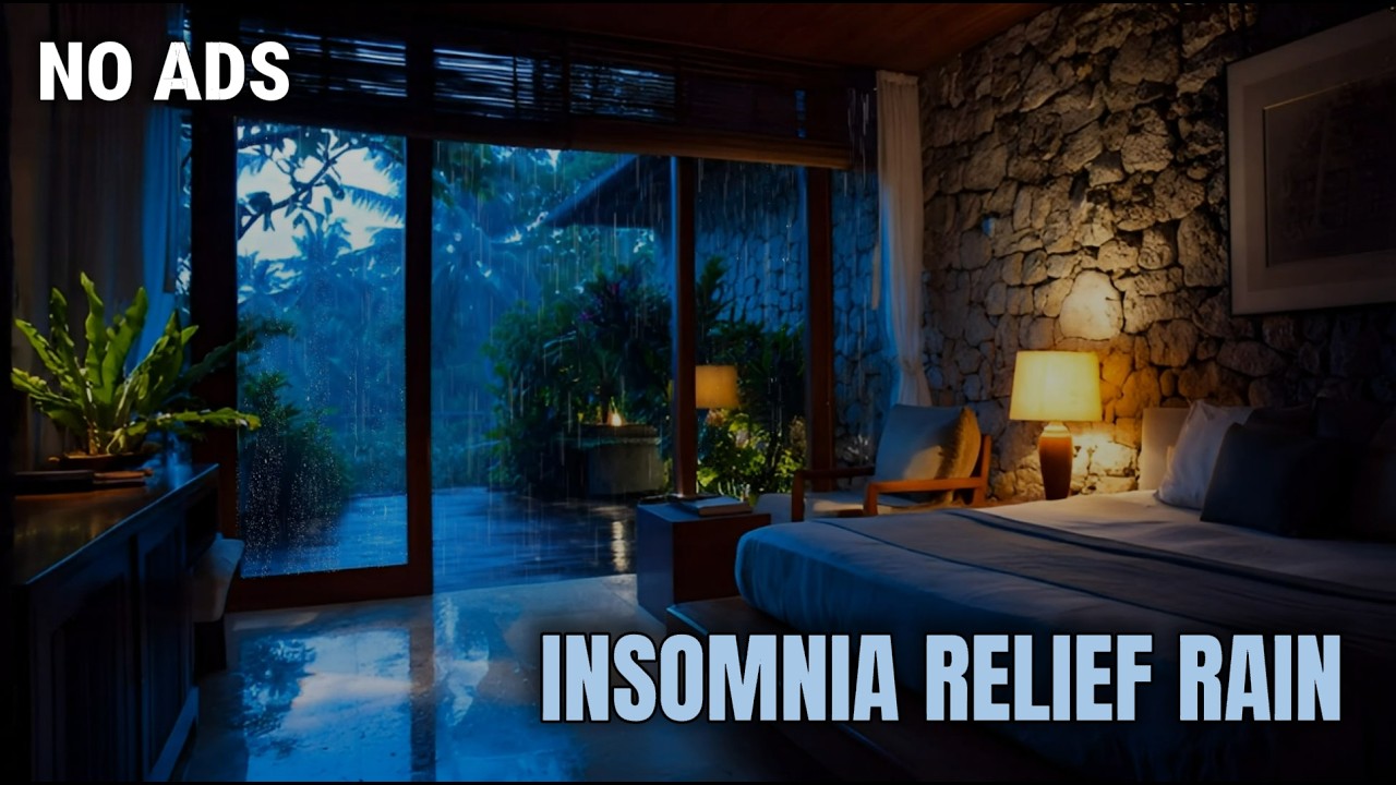 Heavy Rain Sound Outside Tropical Bedroom at Night to Beat Insomnia Fall Asleep 1 Hour