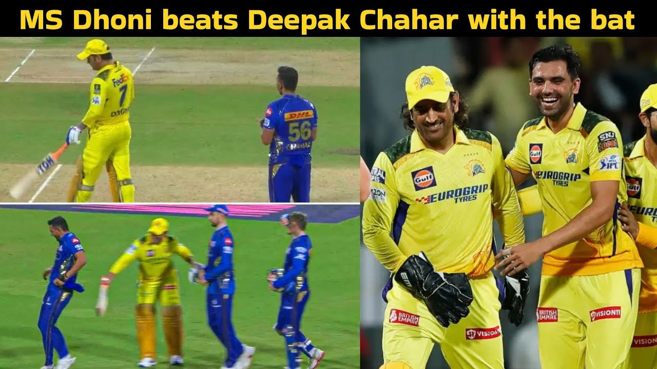 😂 CSK vs MI: MS Dhoni Playfully Hits Deepak Chahar with Bat in Post-Match Fun Moment!