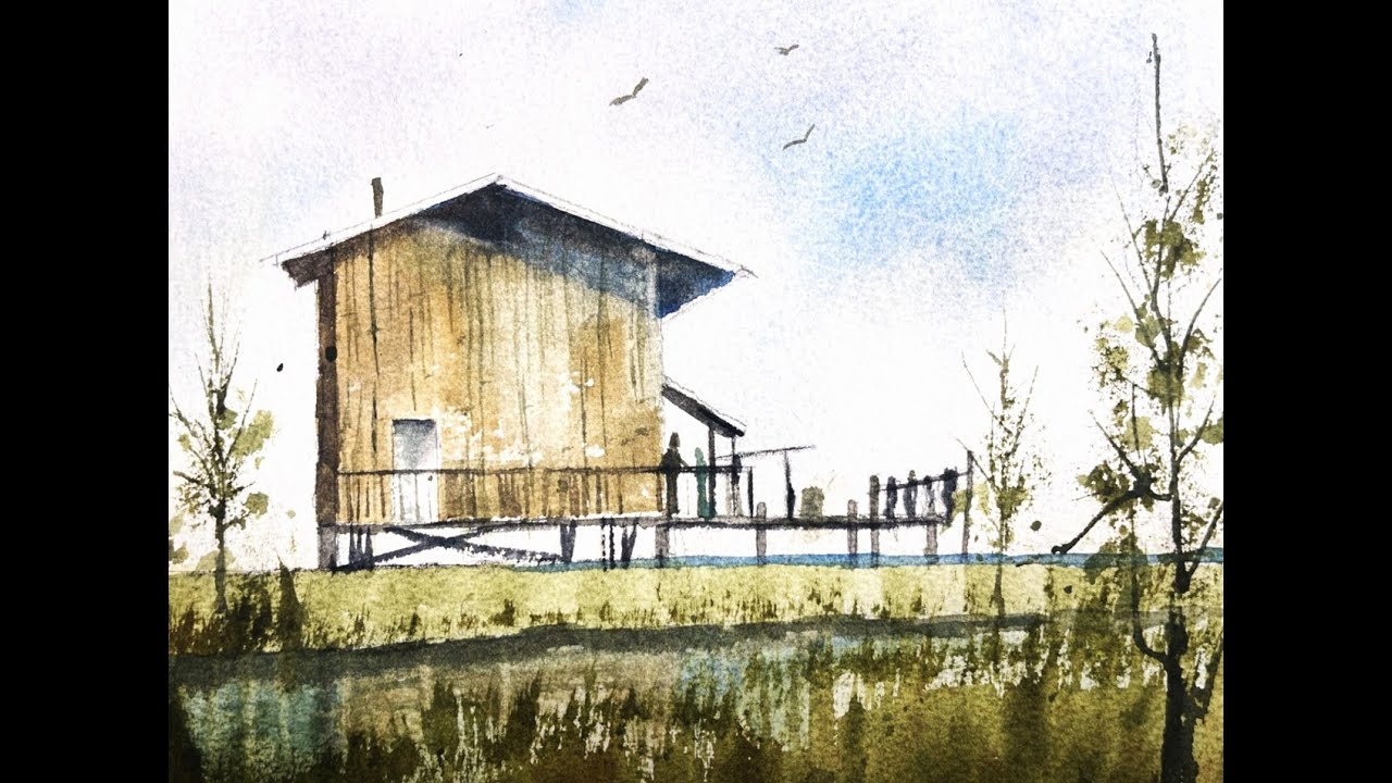 Watercolor Boat House along the Sea DEMO - with Chris Petri