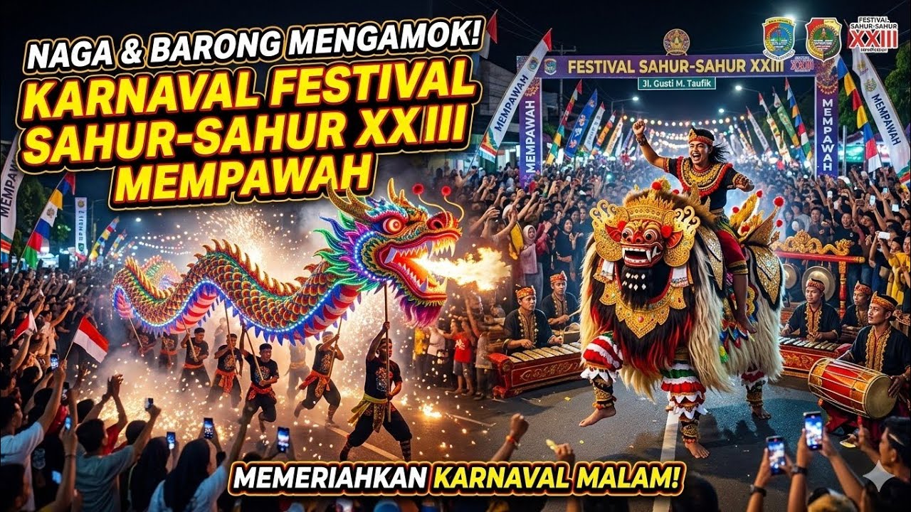 Naga dan barongsai AMPC Mempawah ikut serta memeriahkan Pembukaan Festival sahur-sahur ke-XXIII 2026