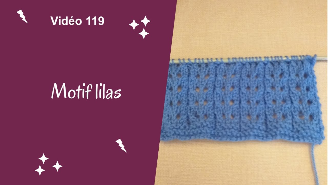 Motif  lilas point au tricot vidéo 119