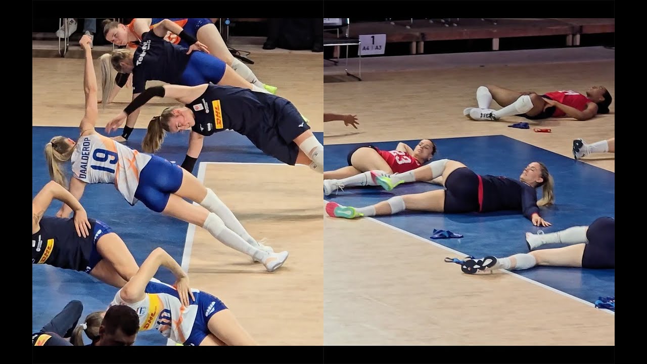 Women volleyball warm up