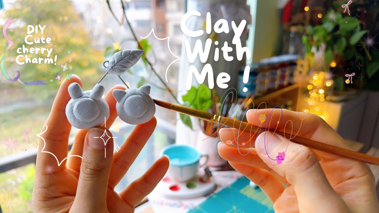 🍒🐰😽DIY Cherry Charm Tutorial | #cute  Bunny & Cat Air-Dry Clay #charm #handmade #accessories #diy 